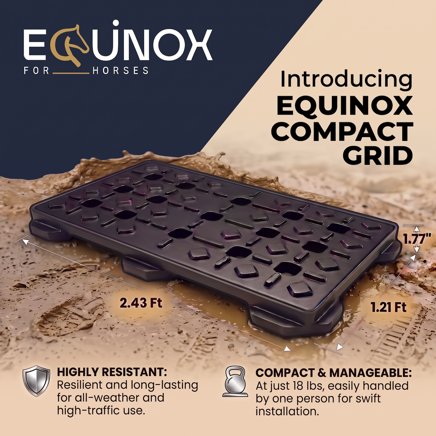 Equinox for Horses bulk pricing chart for grid flooring. Table shows volume discounts from 1 pallet (36 grids, $56.95/grid, total $2,050.20) up to 10 pallets (360 grids, $37.95/grid, total $13,662.00) with total savings up to $6,840.00.